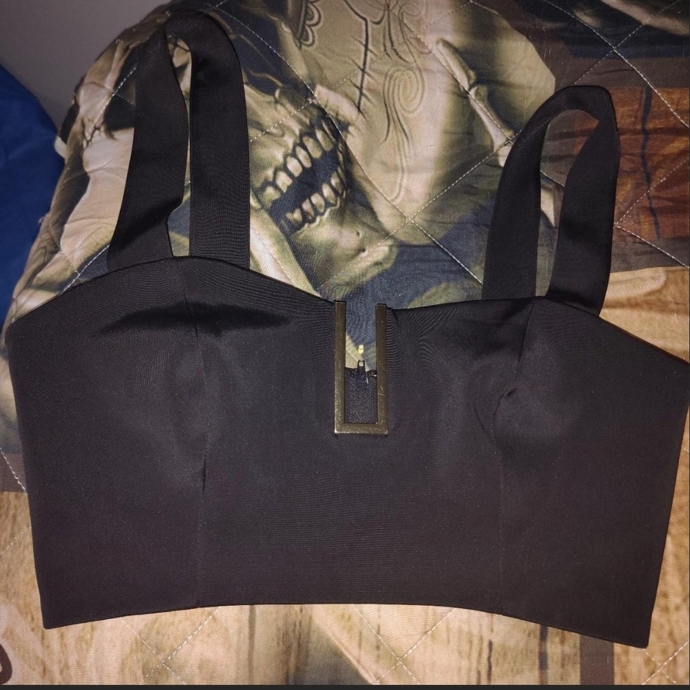 Marciano Black Crop Top with Gold Accent